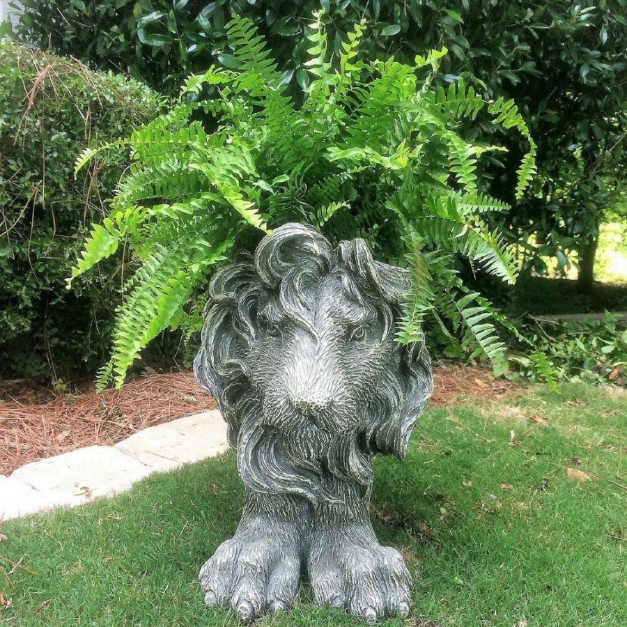 Outdoor Decor * | Homestyles 18 In. Graystone Lion Muggly Mascot Animal Statue Planter Holds A 7 In. Pot