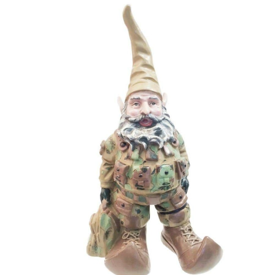 Outdoor Decor * | Homestyles 15 In. H "Gi Joe" Army Gnome Military Solider In Fatigues With Duffel Bag Home And Garden Gnome Statue