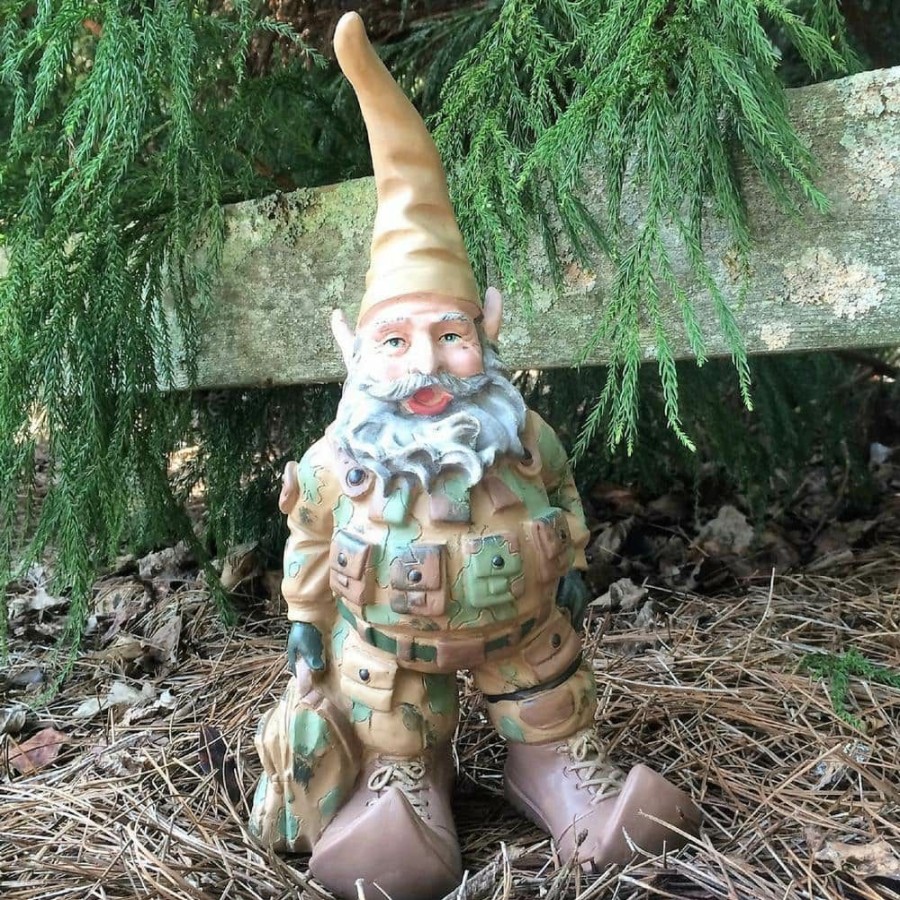 Outdoor Decor * | Homestyles 15 In. H "Gi Joe" Army Gnome Military Solider In Fatigues With Duffel Bag Home And Garden Gnome Statue