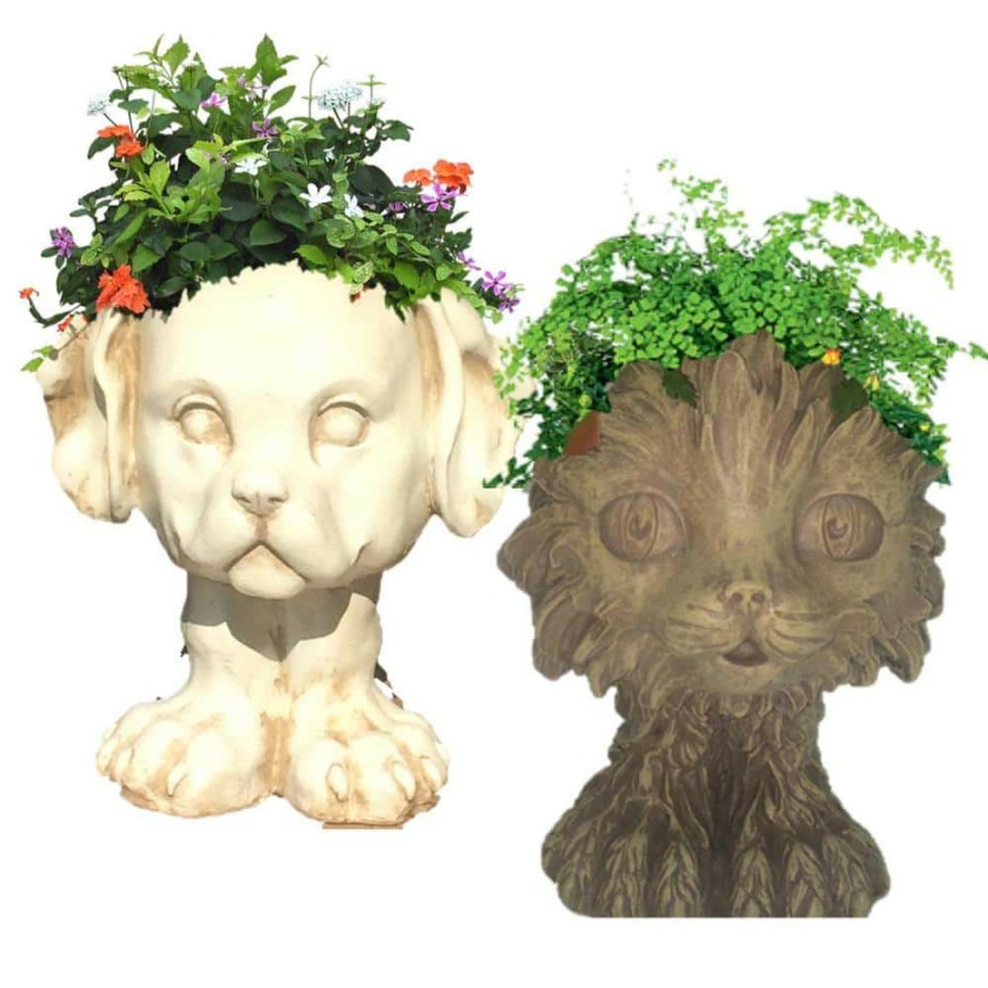 Outdoor Decor * | Homestyles 12 In. In. Muttley In. The Dog And In. Scruffy In. The Cat Muggly Animal Statue Planter (2-Pack)