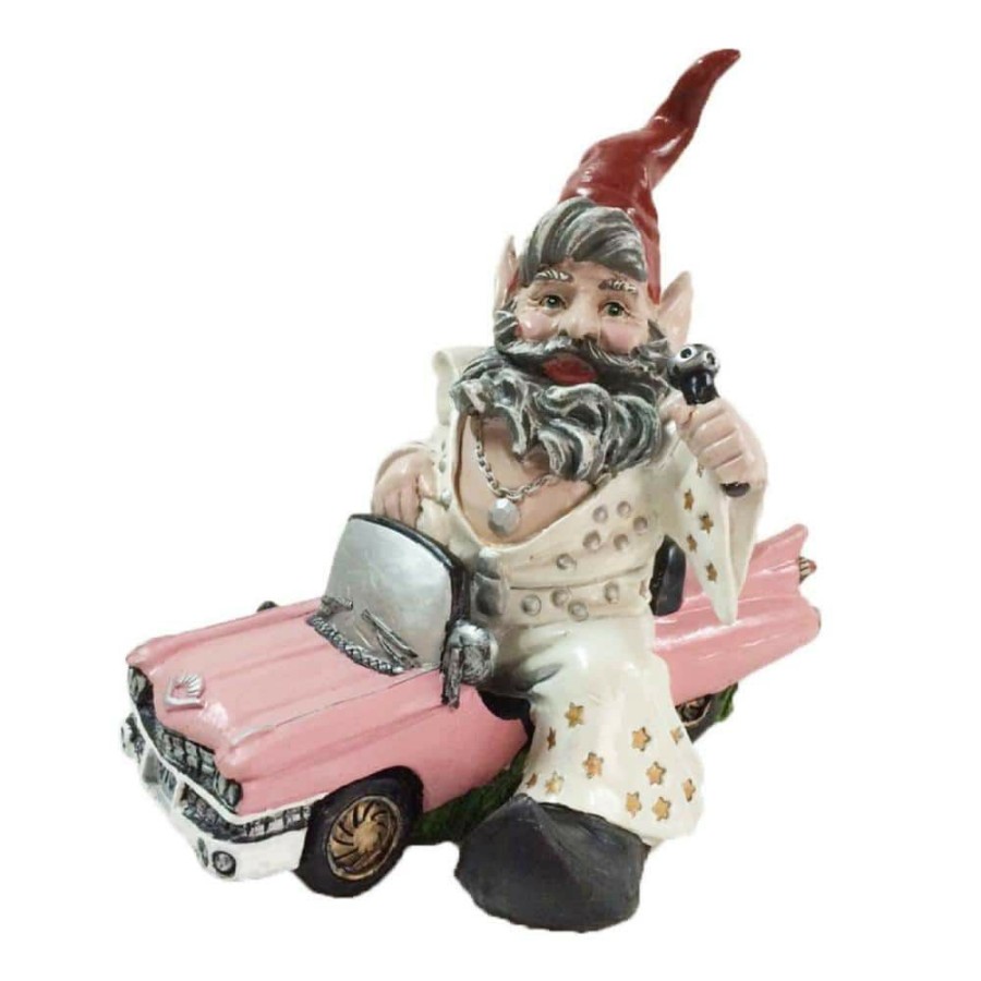 Outdoor Decor * | Homestyles 14 In. H Vegas Gnome In His Pink Cadillac Car Garden Gnome Statue