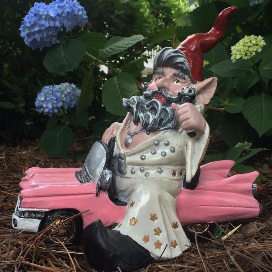 Outdoor Decor * | Homestyles 14 In. H Vegas Gnome In His Pink Cadillac Car Garden Gnome Statue