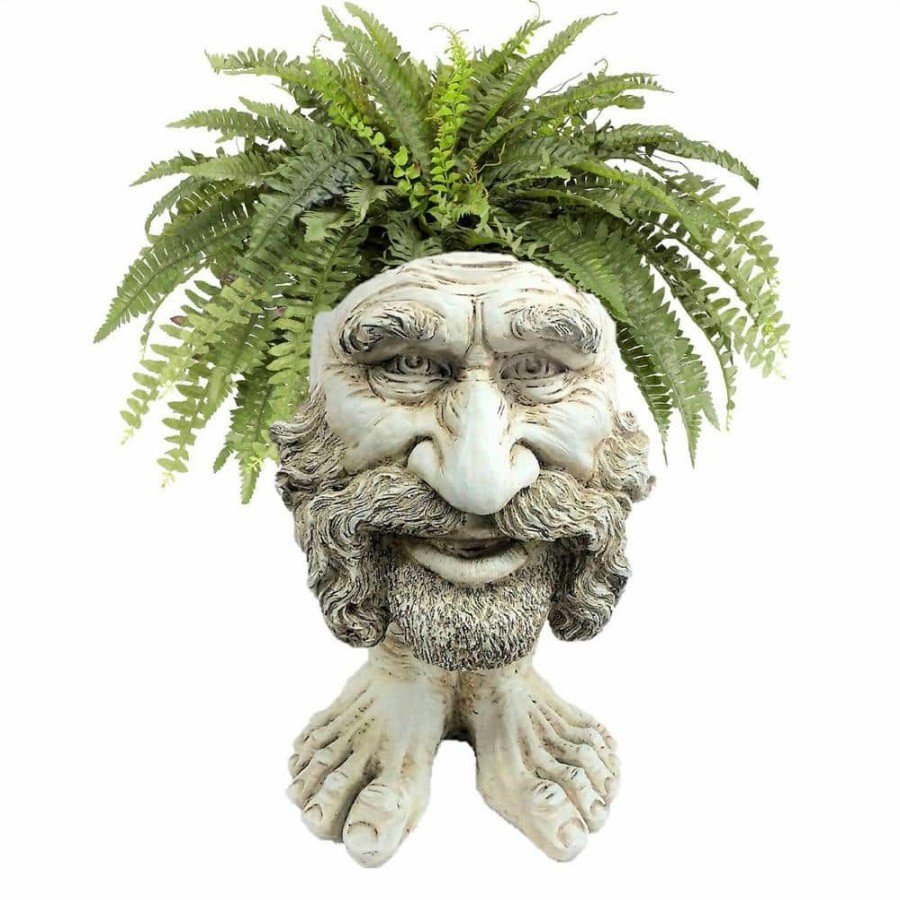 Outdoor Decor * | Homestyles 18 In. Antique White Axle The Muggly Statue Face Planter Holds 7 In. Pot