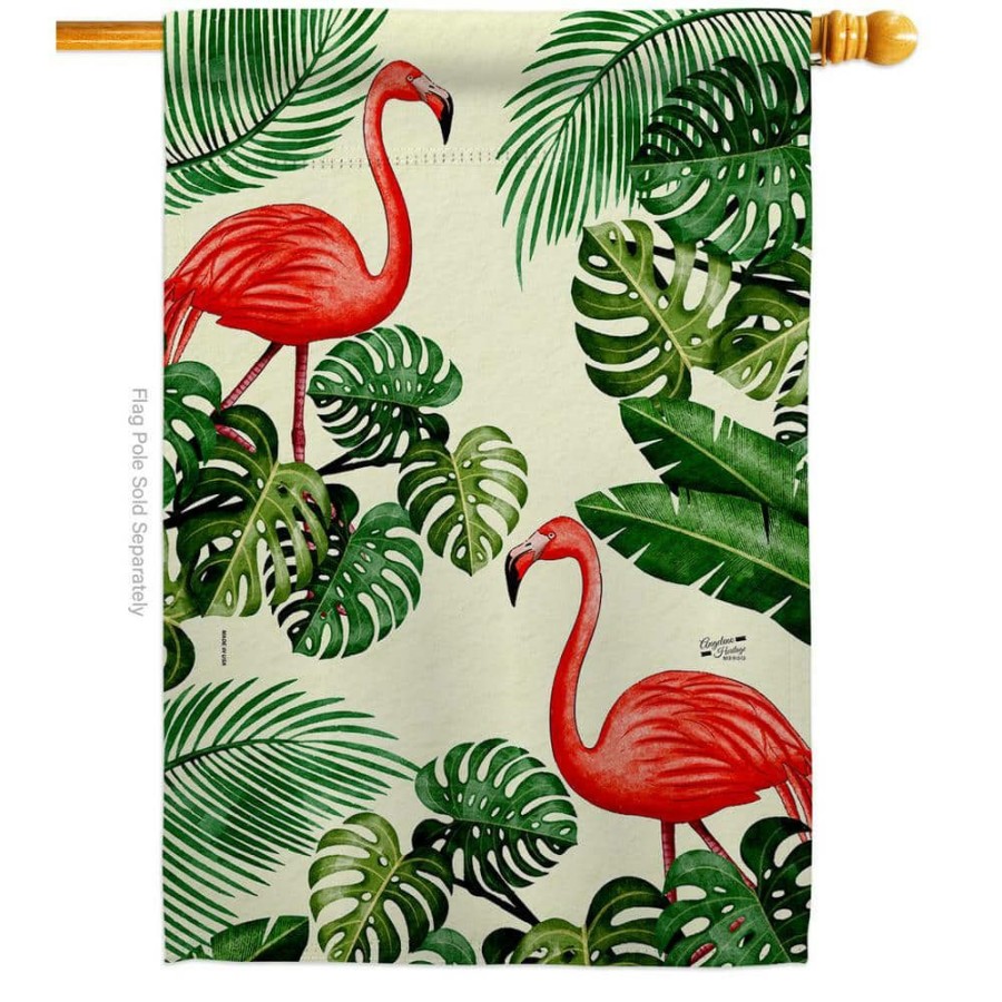 Outdoor Decor * | Angeleno Heritage Made And Designed Los Angeles California 28 In. X 40 In. Paradise Flamingos House Flag Double-Sided Readable Both Sides Garden Friends Birds Decorative