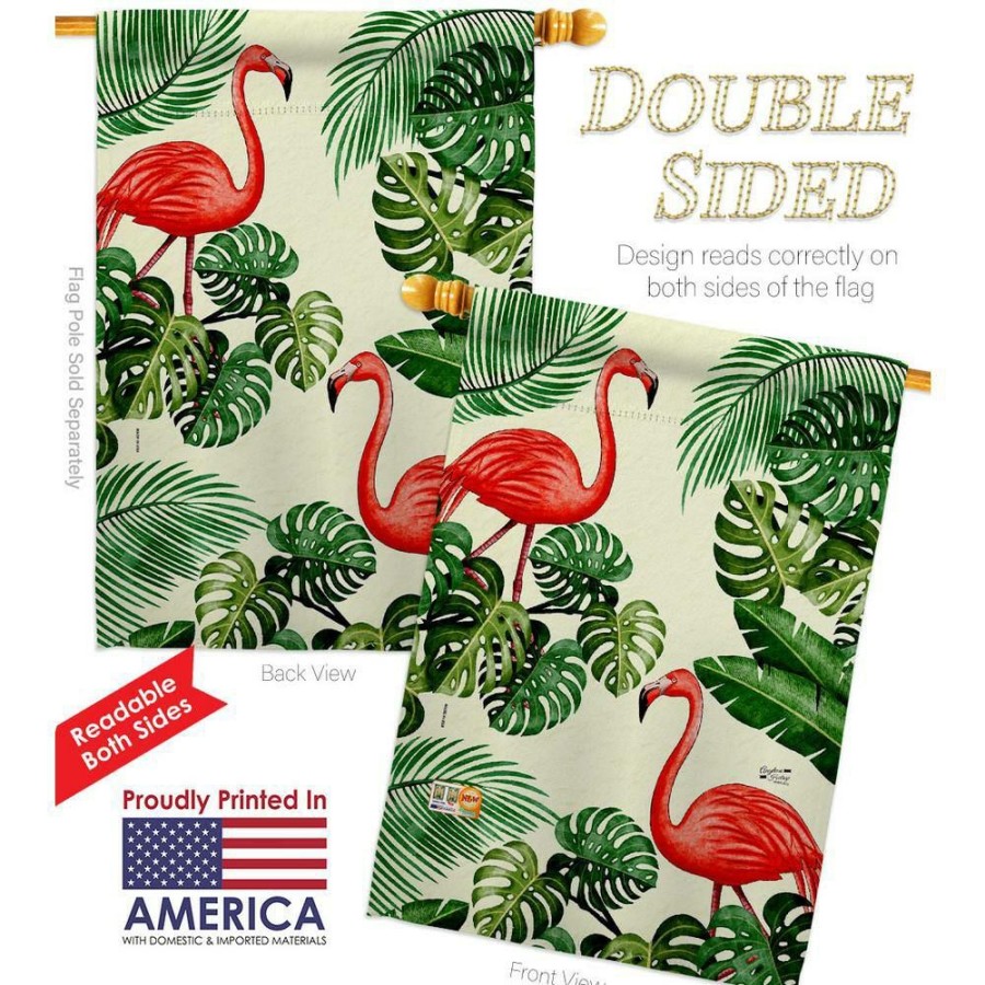 Outdoor Decor * | Angeleno Heritage Made And Designed Los Angeles California 28 In. X 40 In. Paradise Flamingos House Flag Double-Sided Readable Both Sides Garden Friends Birds Decorative