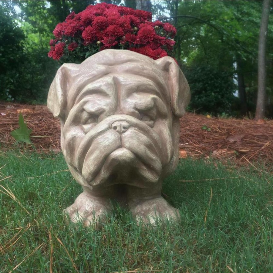 Planters * | Homestyles 13 In. Stone Wash Bulldog Muggly Planter Statue Holds 4 In. Pot