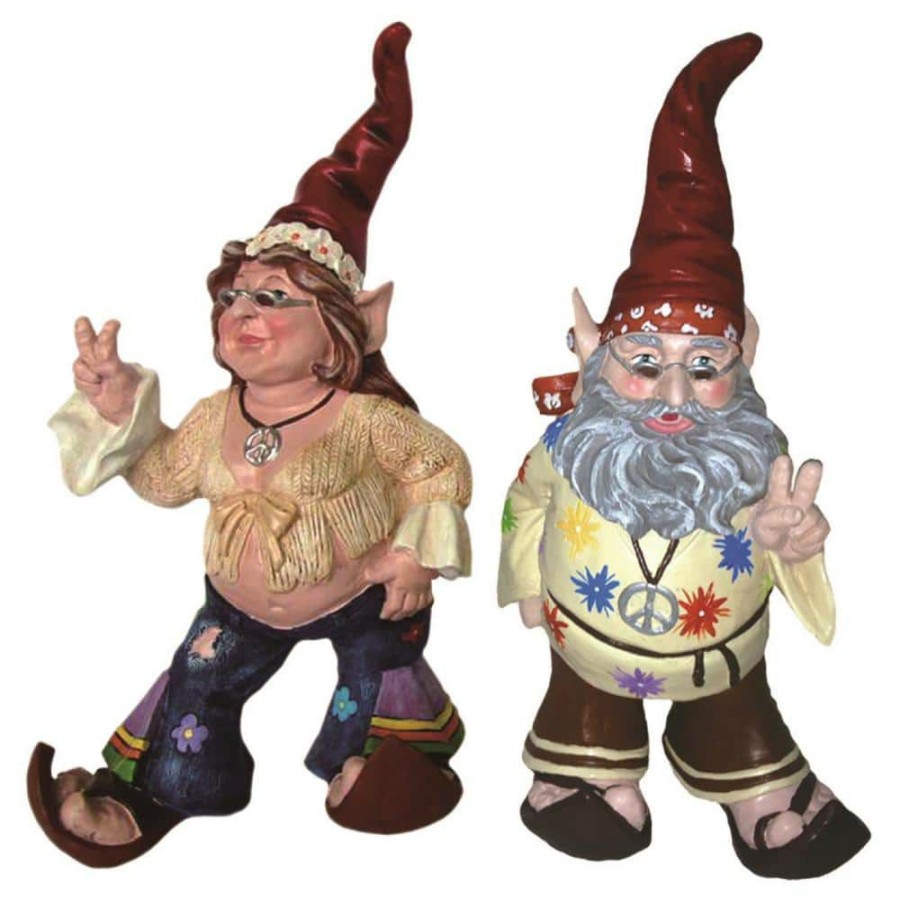 Outdoor Decor * | Homestyles 14.5 In. H Jerry Peace Man And Janice Chick Flower Child Hippie Gnome Home And Garden Gnome Statue