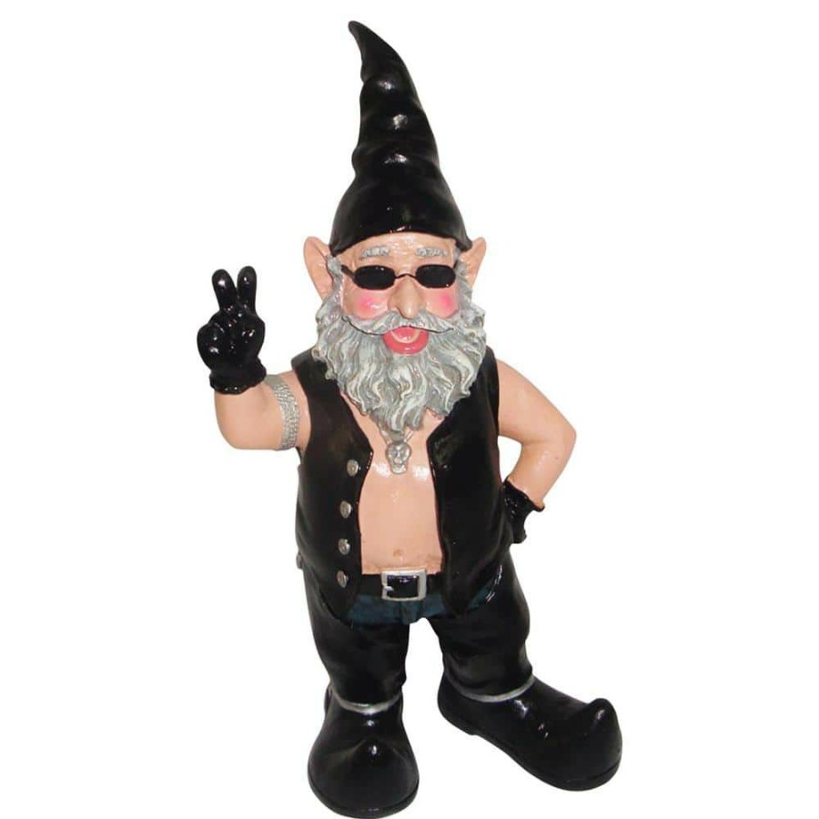 Outdoor Decor * | Homestyles 14.5 In. H Peace Sign "Biker Dude" The Biker Gnome In Leather Motorcycle Riding Gear Statues