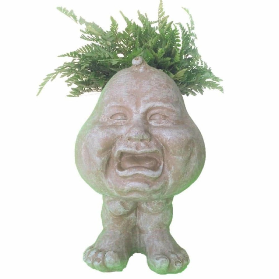 Outdoor Decor * | Homestyles 8.5 In. Stone Wash Crying Brother The Muggly Face Statue Planter Holds 3 In. Pot