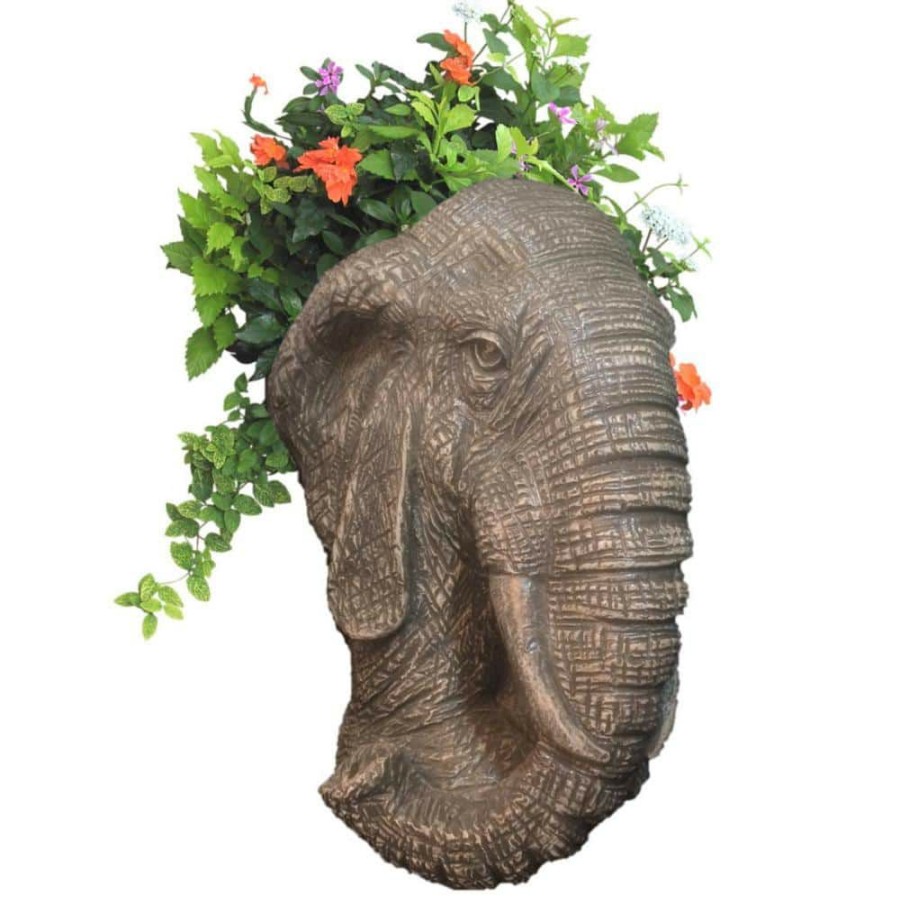 Outdoor Decor * | Homestyles 18 In. Graystone Elephant Muggly Mascot Animal Statue Planter Holds A 7 In. Pot