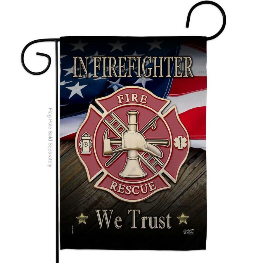 Outdoor Decor * | Angeleno Heritage Made And Designed Los Angeles California 13 In. X 18.5 In. Firefighter We Trust Armed Forces Double-Sided Garden Flag Armed Forces Decorative Vertical Flags