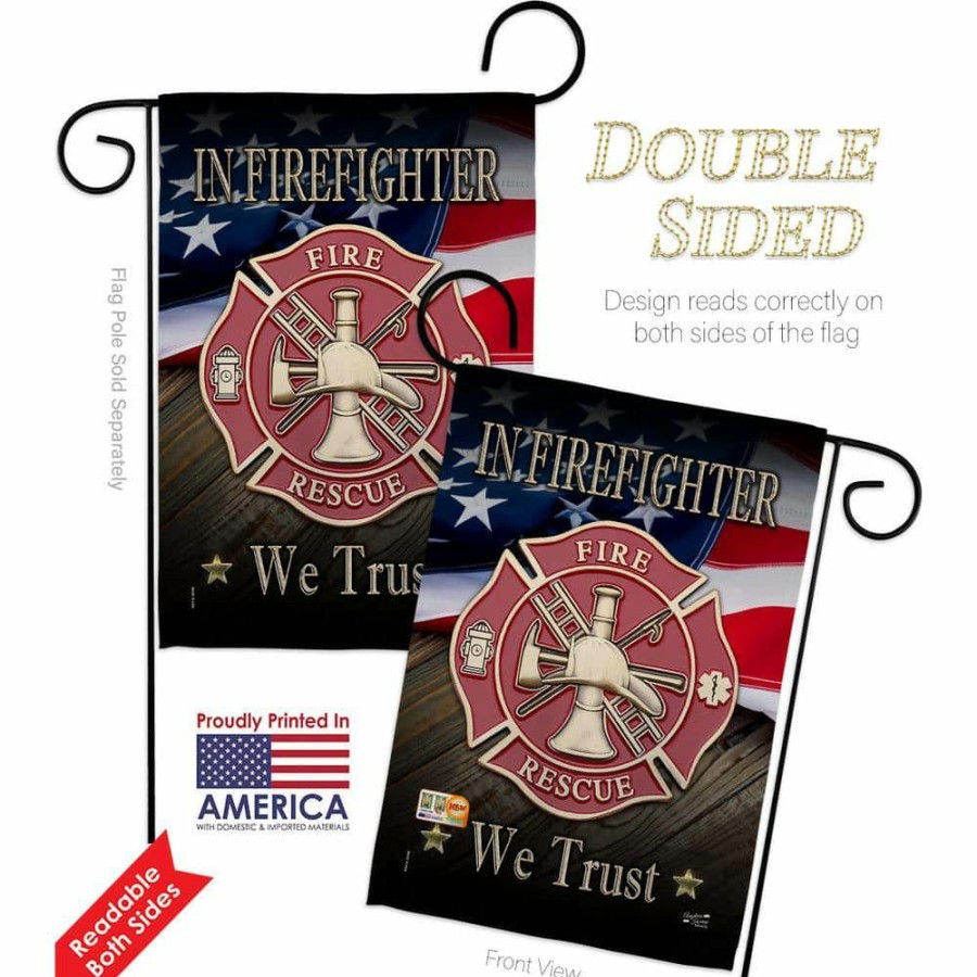 Outdoor Decor * | Angeleno Heritage Made And Designed Los Angeles California 13 In. X 18.5 In. Firefighter We Trust Armed Forces Double-Sided Garden Flag Armed Forces Decorative Vertical Flags