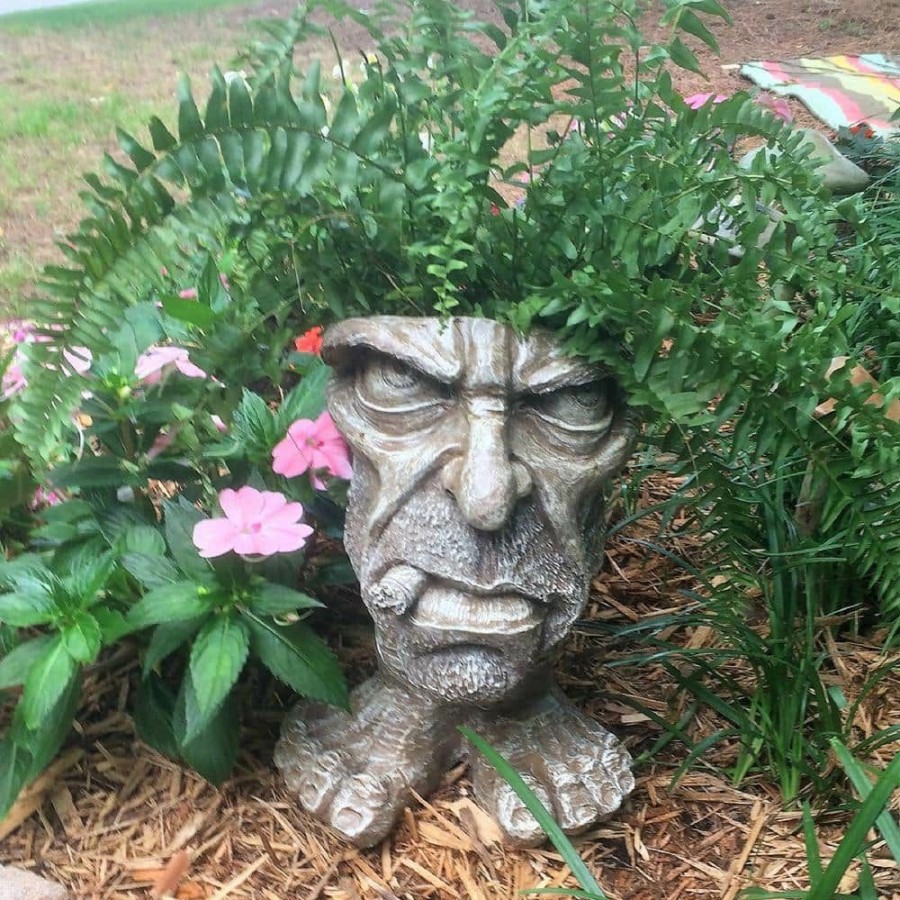 Outdoor Decor * | Homestyles 12 In. Stone Wash Uncle Carmine The Muggly Statue Face Planter Holds 5 In. Pot