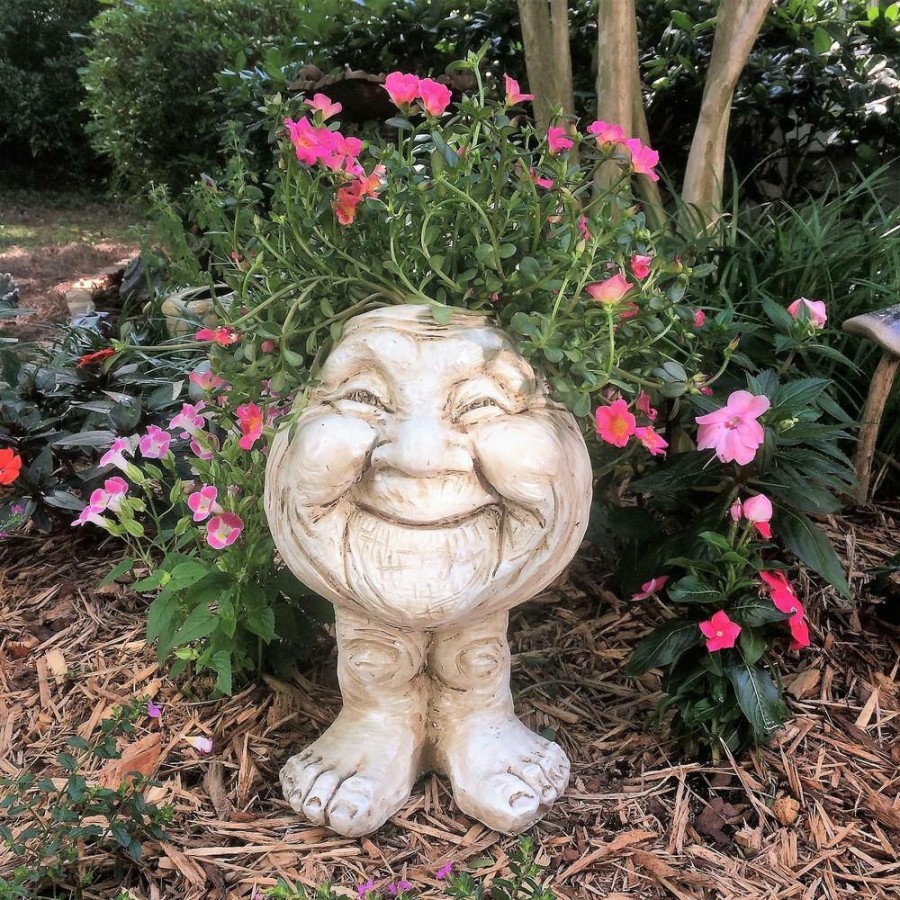 Outdoor Decor * | Homestyles 12 In. Antique White Granny Joy The Muggly Statue Face Planter Holds 4 In. Pot