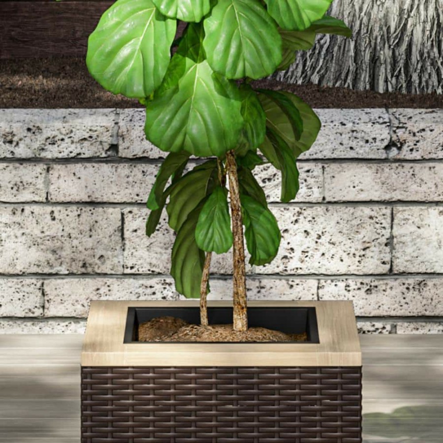 Planters * | Homestyles 18 In. X 18 In. Brown Wood Palm Springs Outdoor Planter