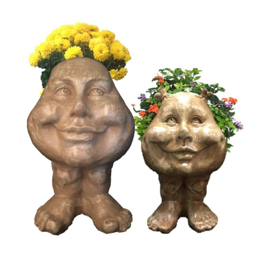 Outdoor Decor * | Homestyles Stone Wash Daisy And Sister Suzy Q The Muggly Face Statue Planter Pot (2-Pack)