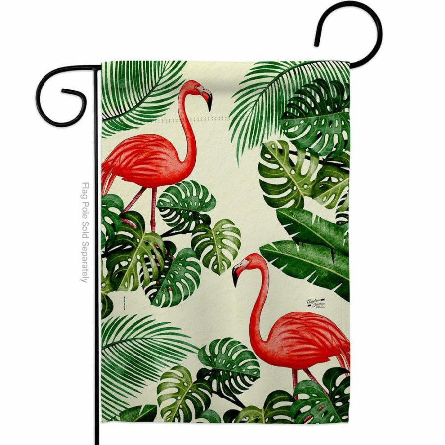 Outdoor Decor * | Angeleno Heritage Made And Designed Los Angeles California 13 In. X 18.5 In. Paradise Flamingos Double-Sided Garden Flag Readable Both Sides Garden Friends Birds Decorative