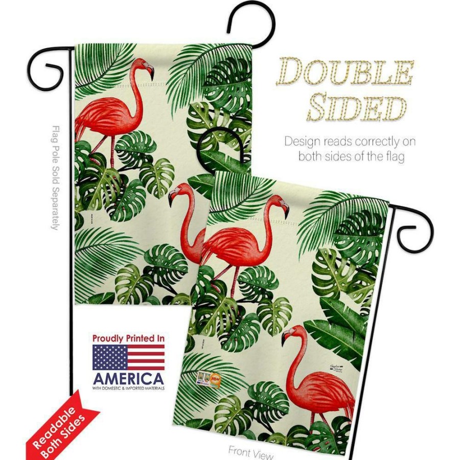 Outdoor Decor * | Angeleno Heritage Made And Designed Los Angeles California 13 In. X 18.5 In. Paradise Flamingos Double-Sided Garden Flag Readable Both Sides Garden Friends Birds Decorative