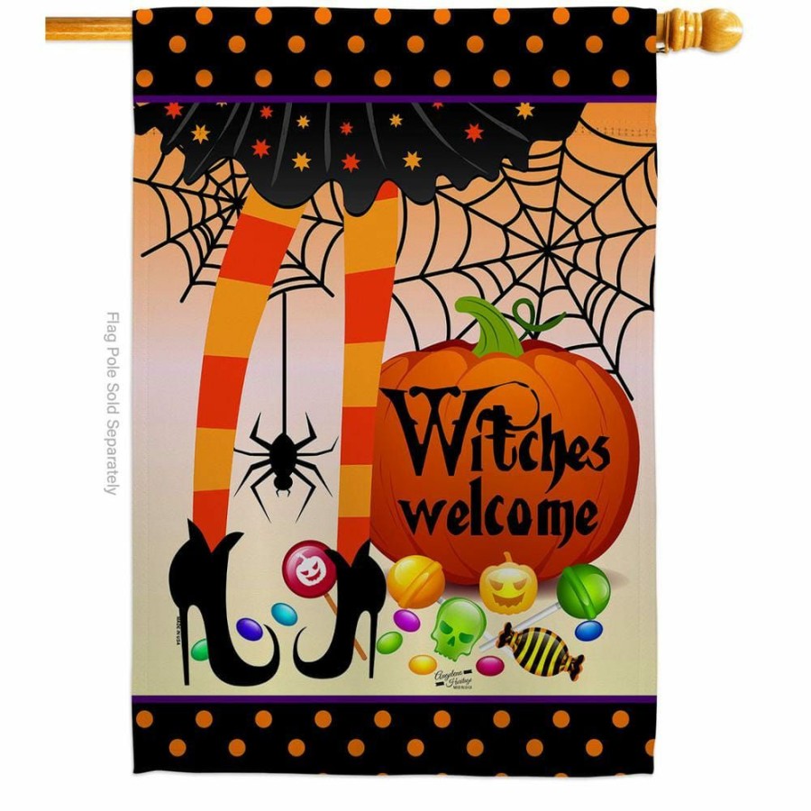 Outdoor Decor * | Angeleno Heritage Made And Designed Los Angeles California 28 In. X 40 In. Witches Welcome Fall House Flag Double-Sided Decorative Vertical Flags