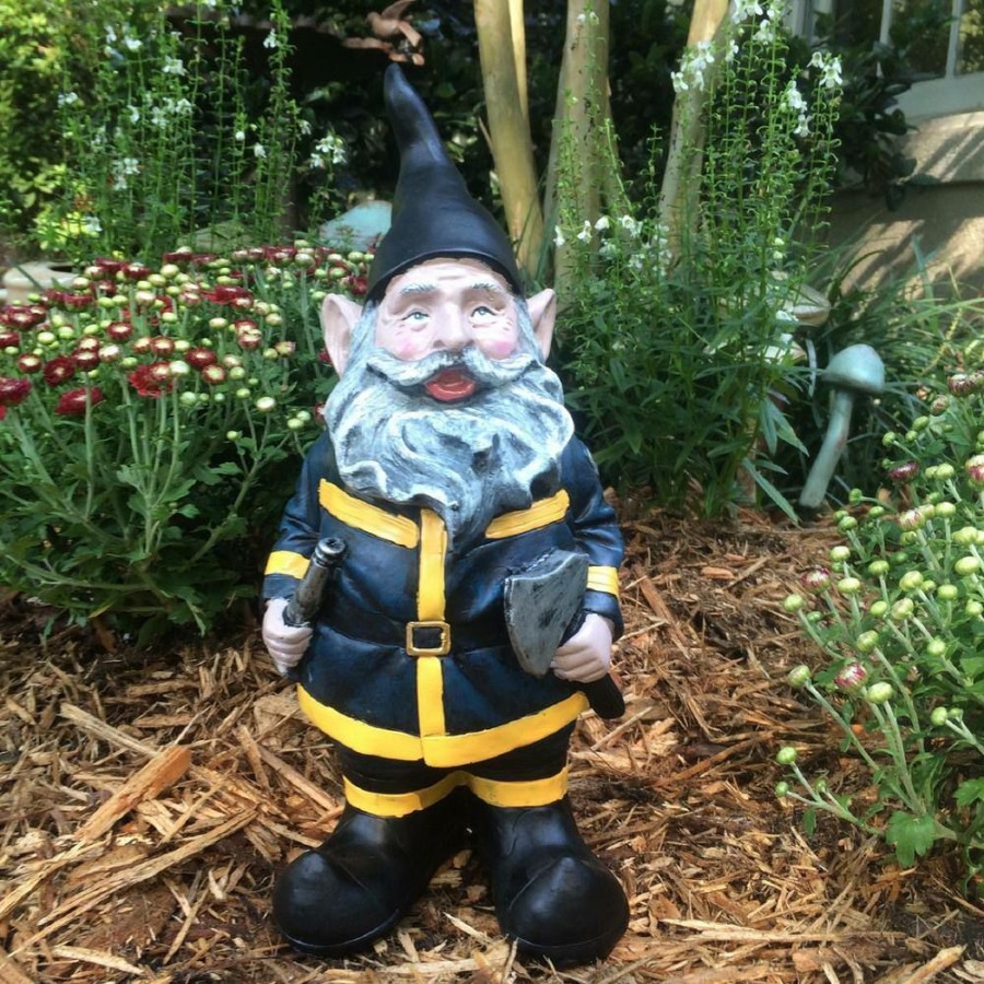 Outdoor Decor * | Homestyles 13 In. H "Fireman The Hero" Garden Gnome Firefighter Holding A Fire Hose And Axe Figurine Statue