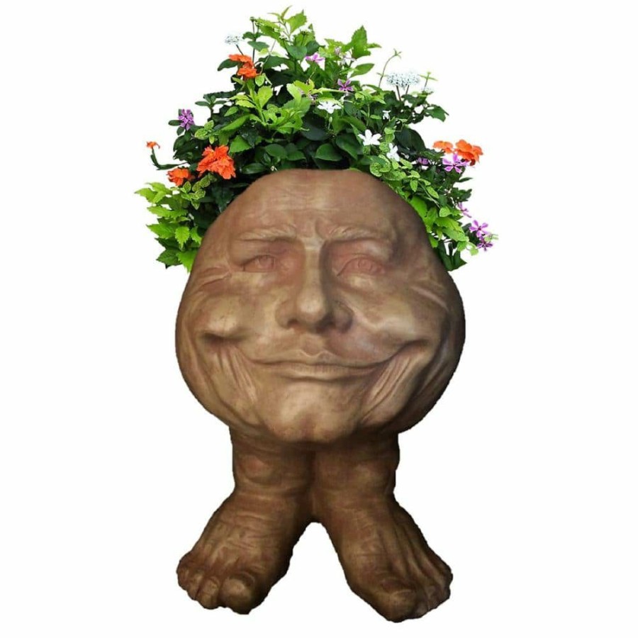 Outdoor Decor * | Homestyles 12 In. Stone Wash Papa John The Muggly Statue Face Planter Holds 4 In. Pot