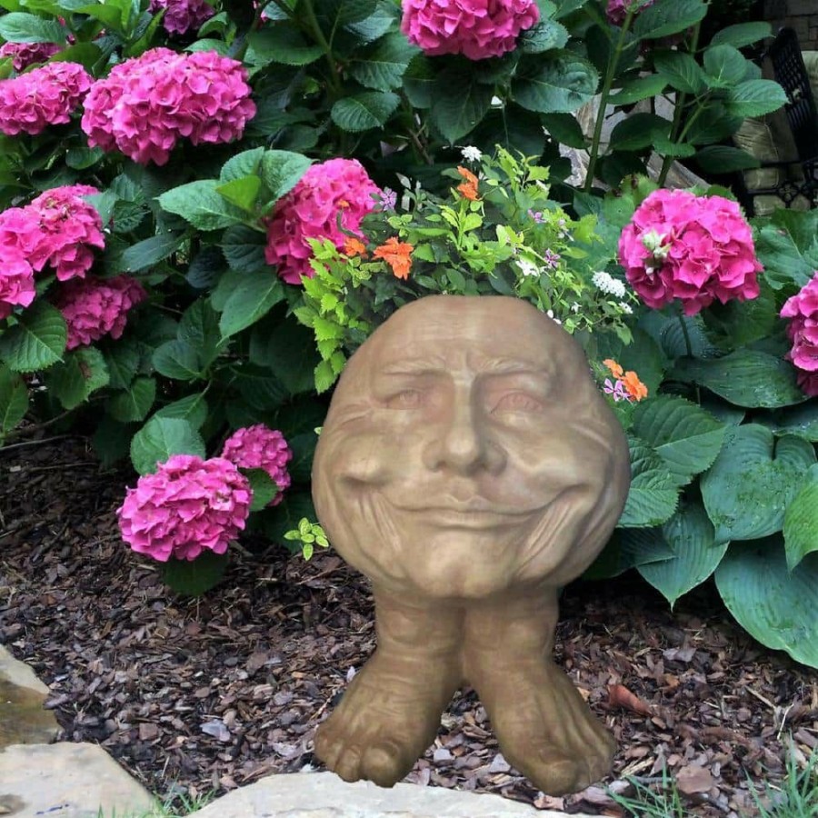 Outdoor Decor * | Homestyles 12 In. Stone Wash Papa John The Muggly Statue Face Planter Holds 4 In. Pot