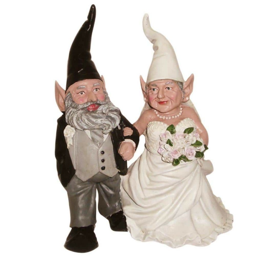 Outdoor Decor * | Homestyles 14 In. H Bride And Groom Wedding Gnome Married Couple Home And Garden Gnome Collectible Statue