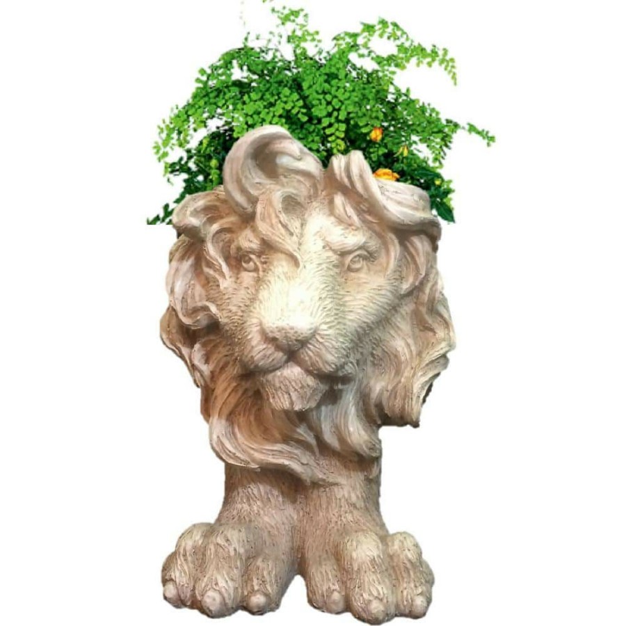 Outdoor Decor * | Homestyles 18 In. Antique White Lion Muggly Mascot Animal Statue Planter Holds A 7 In. Pot