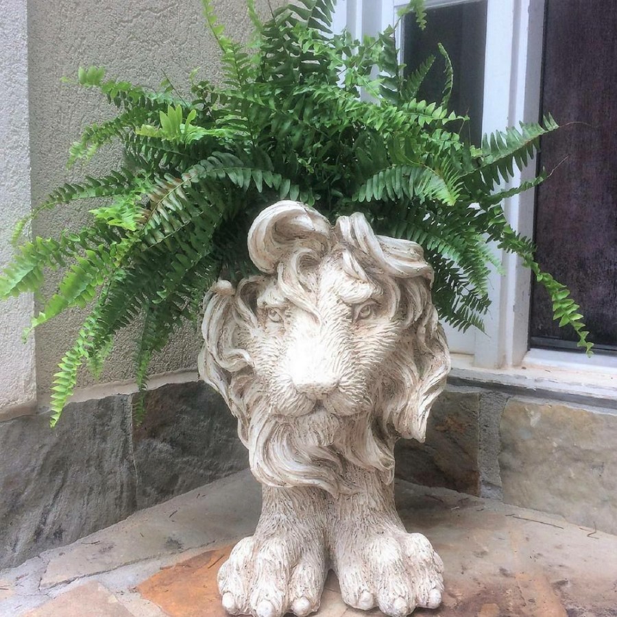 Outdoor Decor * | Homestyles 18 In. Antique White Lion Muggly Mascot Animal Statue Planter Holds A 7 In. Pot