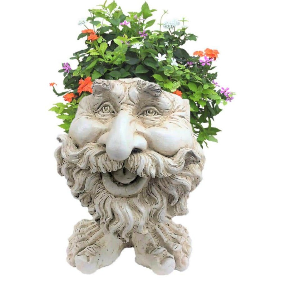 Outdoor Decor * | Homestyles 13 In. Antique White Ole Salty The Muggly Statue Face Planter Holds A 5 In. Pot