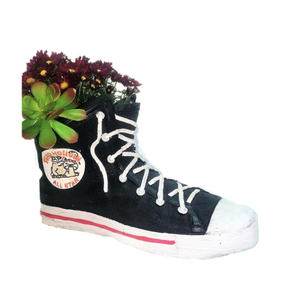 Outdoor Decor * | Homestyles 14 In. Black High Top Sneaker Shoe Planter (Holds 4 In. Pot)