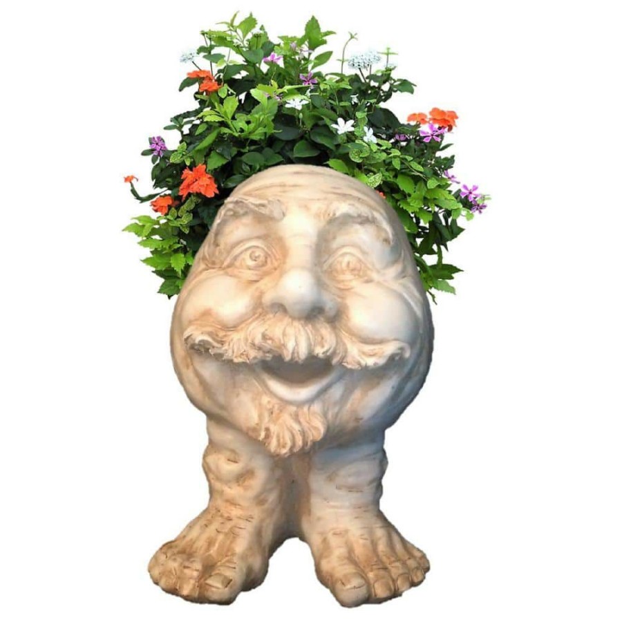 Outdoor Decor * | Homestyles 12 In. Antique White Uncle Nate The Muggly Statue Face Planter Holds 4 In. Pot