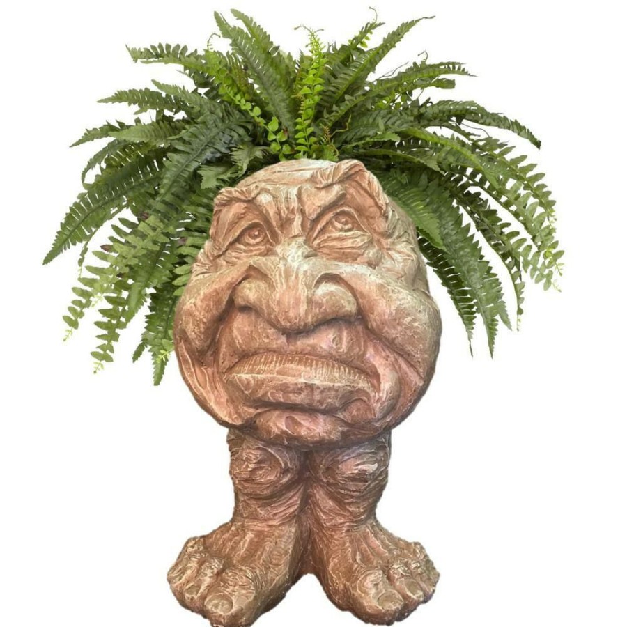 Outdoor Decor * | Homestyles 18 In. Stone Wash Grumpy The Muggly Face Statue Planter Holds 7 In. Pot