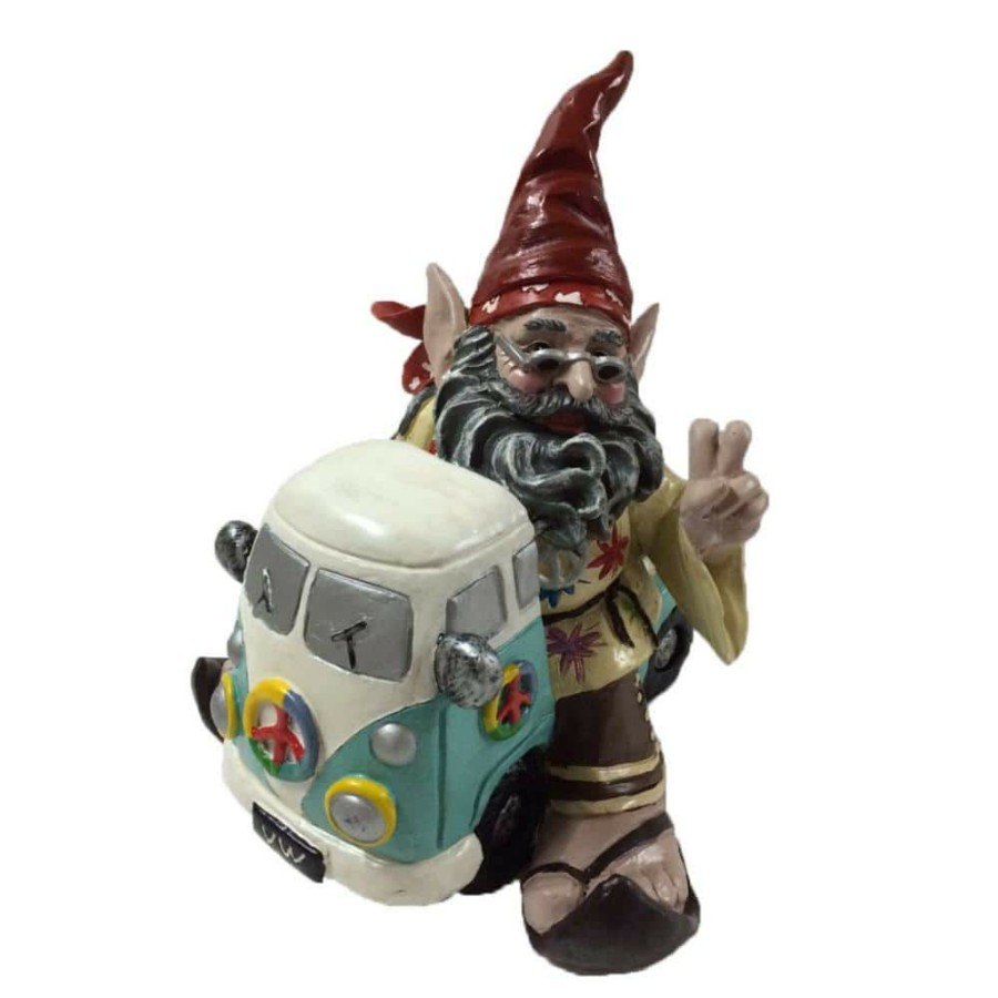 Outdoor Decor * | Homestyles 11 In. H 60'S Jerry Peace Man Hippie Gnome Riding In His Vw Bus Home And Garden Gnome Statue