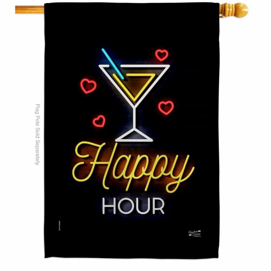 Outdoor Decor * | Angeleno Heritage Made And Designed Los Angeles California 28 In. X 40 In. Neon Happy Hour Beverages House Flag Double-Sided Decorative Vertical Flags