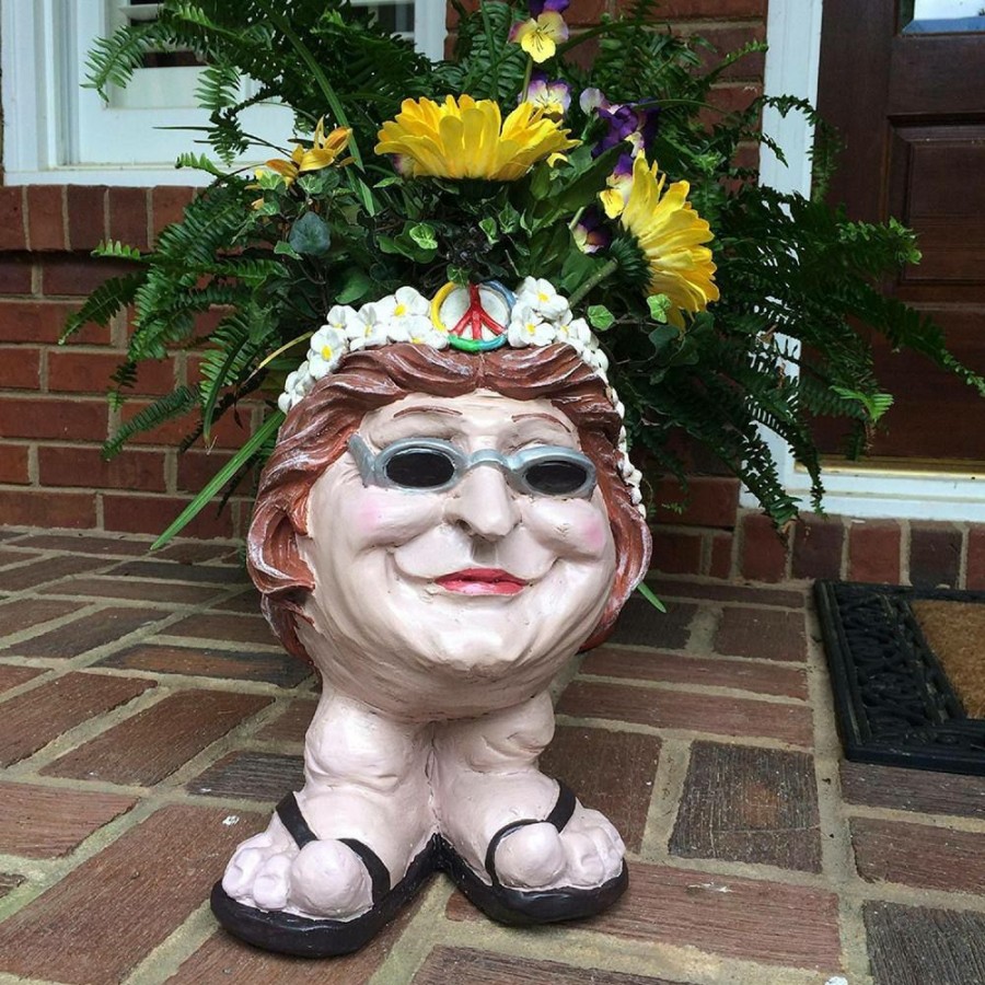 Outdoor Decor * | Homestyles 13 In. H Hippie Chick Janice Painted Muggly Face Planter In Groovy 1960'S Attire Statue Holds 4 In. Pot