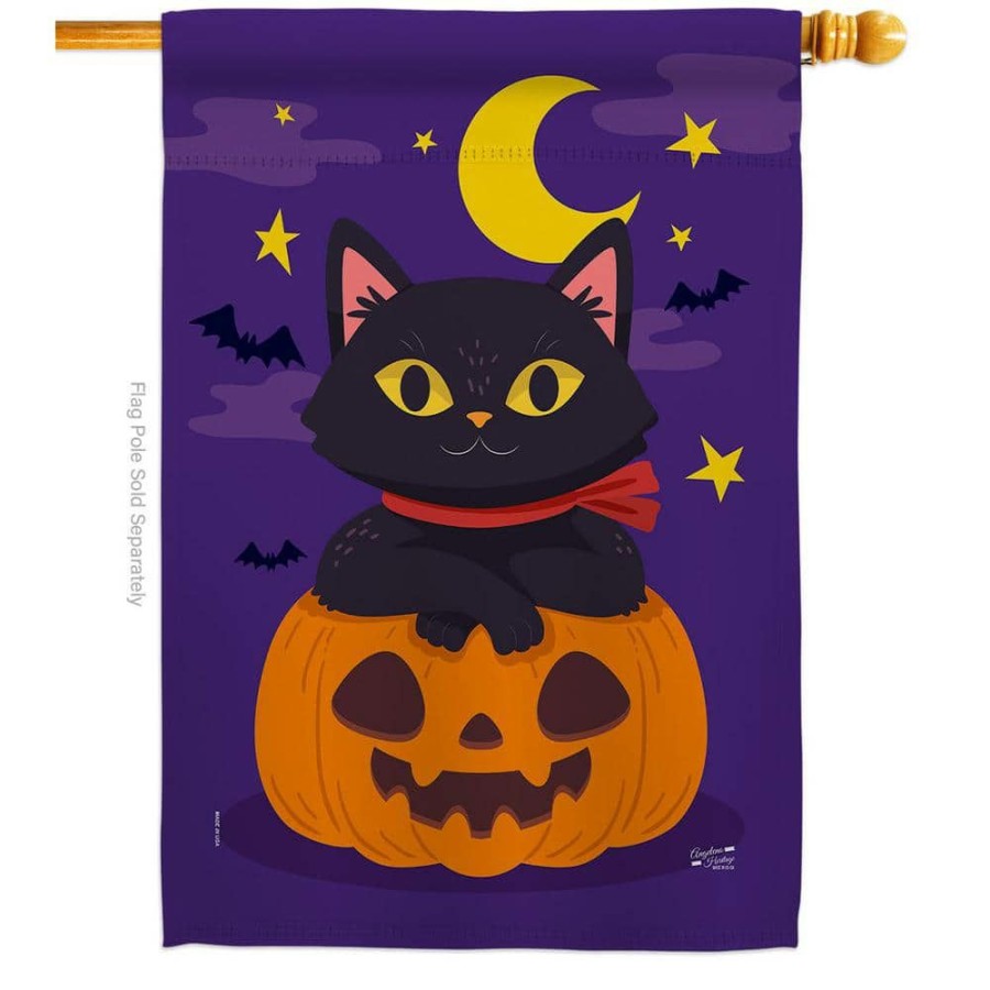 Outdoor Decor * | Angeleno Heritage Made And Designed Los Angeles California 28 In. X 40 In. Halloween Kitty Fall House Flag Double-Sided Decorative Vertical Flags