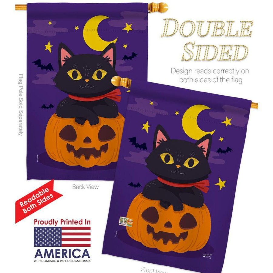 Outdoor Decor * | Angeleno Heritage Made And Designed Los Angeles California 28 In. X 40 In. Halloween Kitty Fall House Flag Double-Sided Decorative Vertical Flags