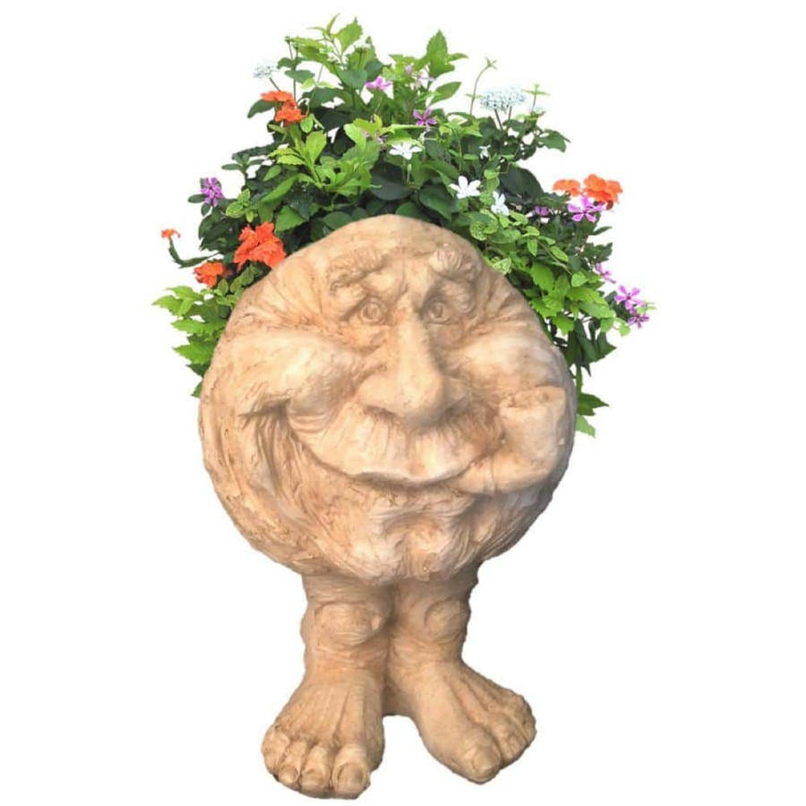 Outdoor Decor * | Homestyles 12 In. Antique White Grandpa In. Old Hickory In. The Muggly Statue Face Statue Planter Holds 4 In. Pot