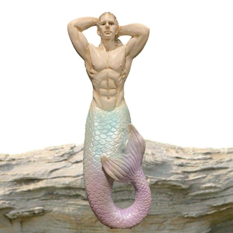 Outdoor Decor * | Homestyles 15 In. Merman Mermaid Triton Shelf Sitter Nautical Beach Statue