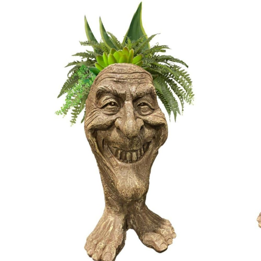 Outdoor Decor * | Homestyles 17 In. Uncle Lucky The Muggly Face Garden Statue Planter Holds 7 In. Pot