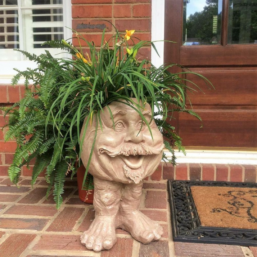 Outdoor Decor * | Homestyles 18 In. Stone Wash Uncle Nate The Muggly Statue Face Planter Holds 7 In. Pot