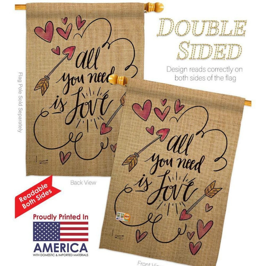 Outdoor Decor * | Angeleno Heritage Made And Designed Los Angeles California 28 In. X 40 In. All You Need Is Love Spring House Flag Double-Sided Decorative Vertical Flags