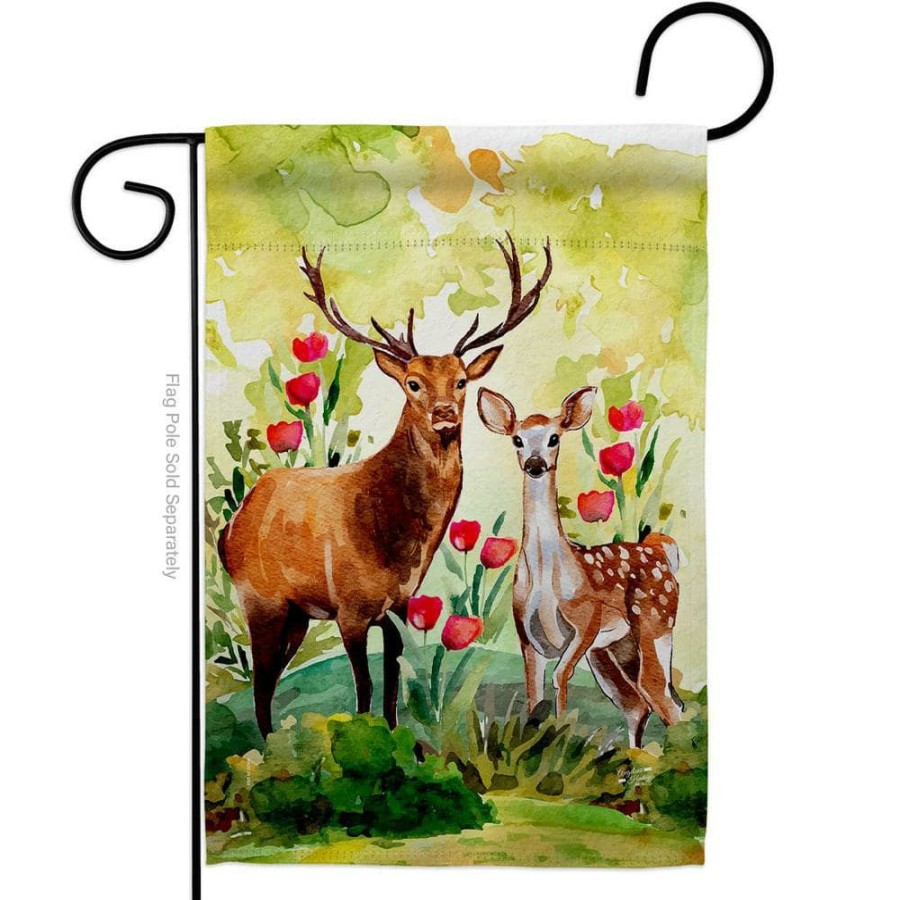 Outdoor Decor * | Angeleno Heritage Made And Designed Los Angeles California 13 In. X 18.5 In. Woodland Deers Garden Flag Double-Sided Animals Decorative Vertical Flags