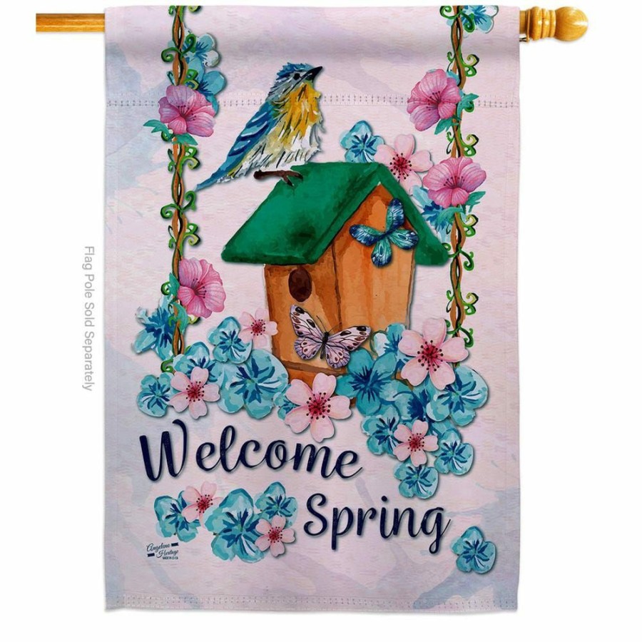 Outdoor Decor * | Angeleno Heritage Made And Designed Los Angeles California 28 In. X 40 In. Welcome Spring Bird Garden Friends House Flag Double-Sided Decorative Vertical Flags