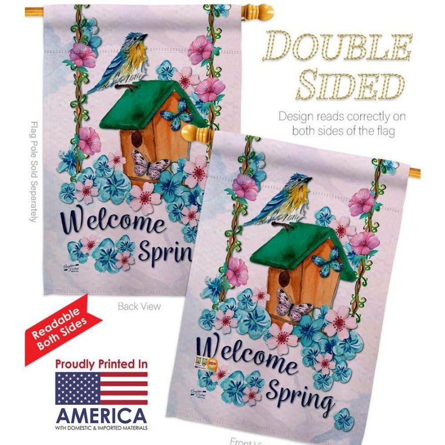 Outdoor Decor * | Angeleno Heritage Made And Designed Los Angeles California 28 In. X 40 In. Welcome Spring Bird Garden Friends House Flag Double-Sided Decorative Vertical Flags