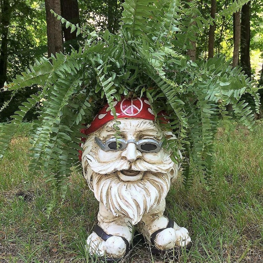 Outdoor Decor * | Homestyles 13 In. H Hippie Jerry Antique White Muggly Face Planter In Groovy 1960'S Attire Statue Holds 4 In. Pot