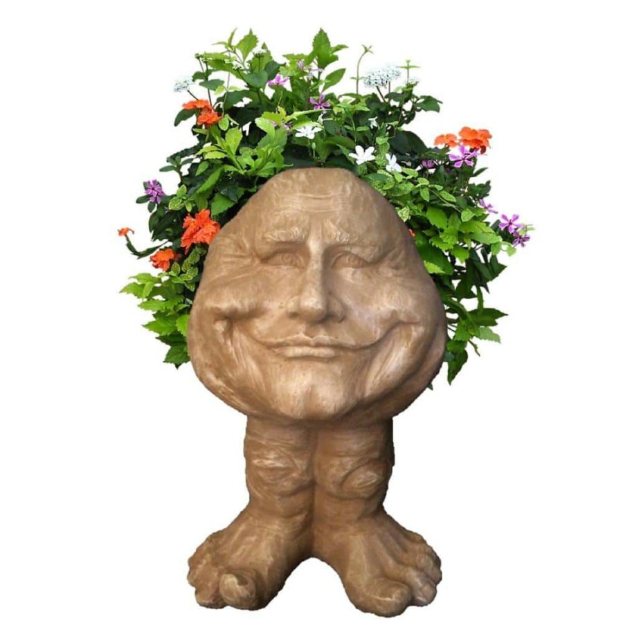 Outdoor Decor * | Homestyles 18 In. Stone Wash Papa John The Muggly Statue Face Planter Holds 7 In. Pot