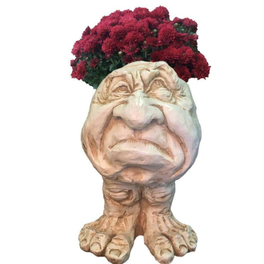 Outdoor Decor * | Homestyles 13 In. Antique White Grumpy The Muggly Face Statue Planter Holds A 5 In. Pot