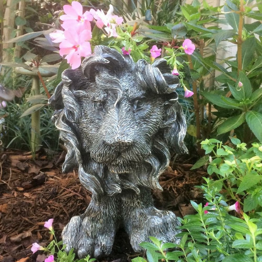 Outdoor Decor * | Homestyles 13 In. Graystone Lion Muggly Mascot Animal Statue Planter Holds A 5 In. Pot